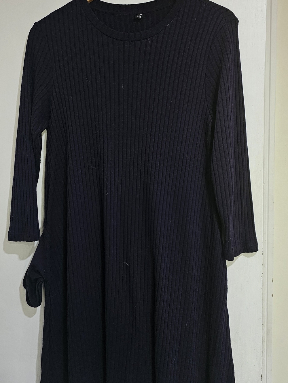 Uniqlo Women's Navy Long Sleeve Ribbed Midi Dress